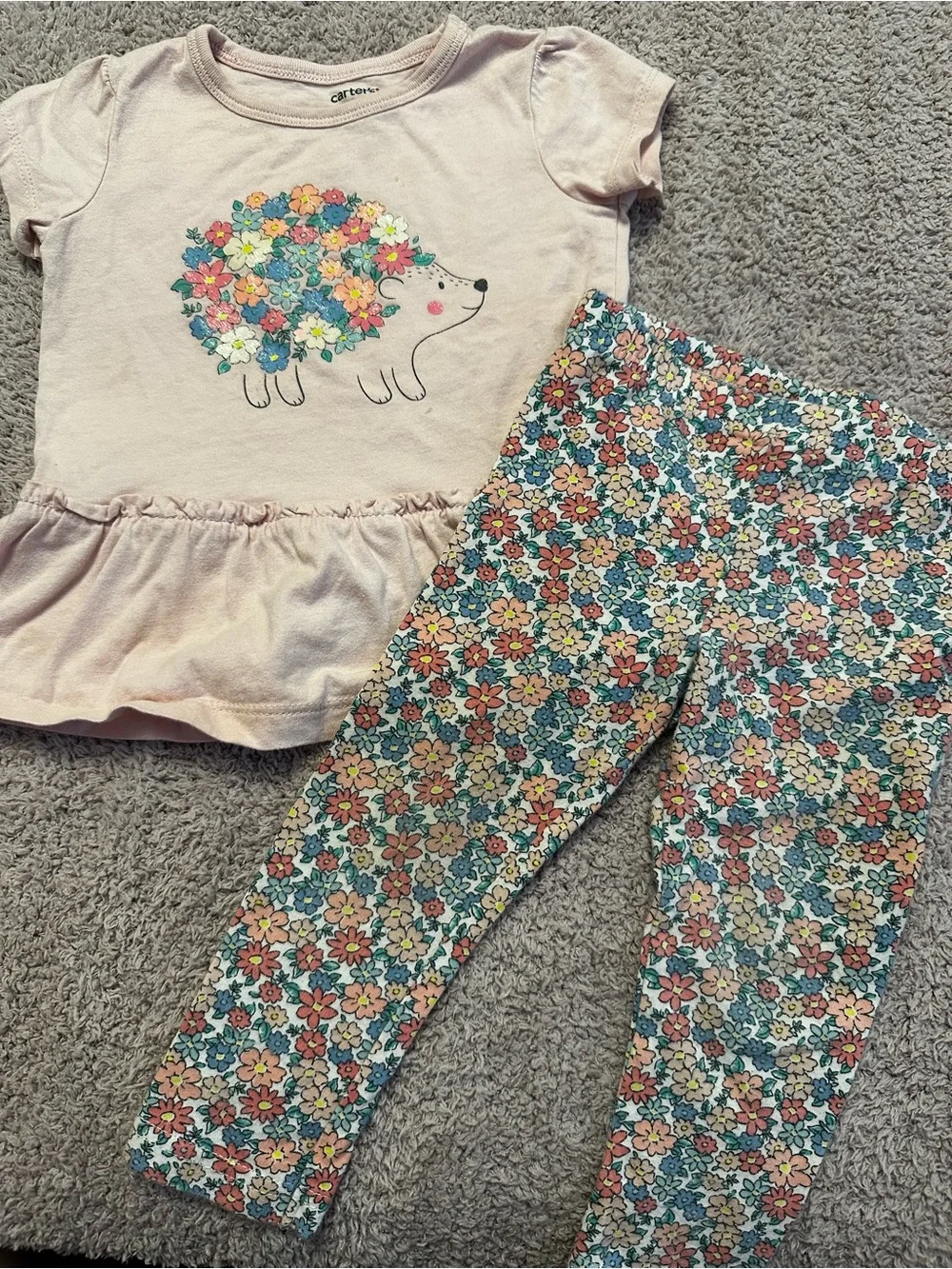 🌸 Carter’s Floral Hedgehog Top & Leggings Set 18M 🦔